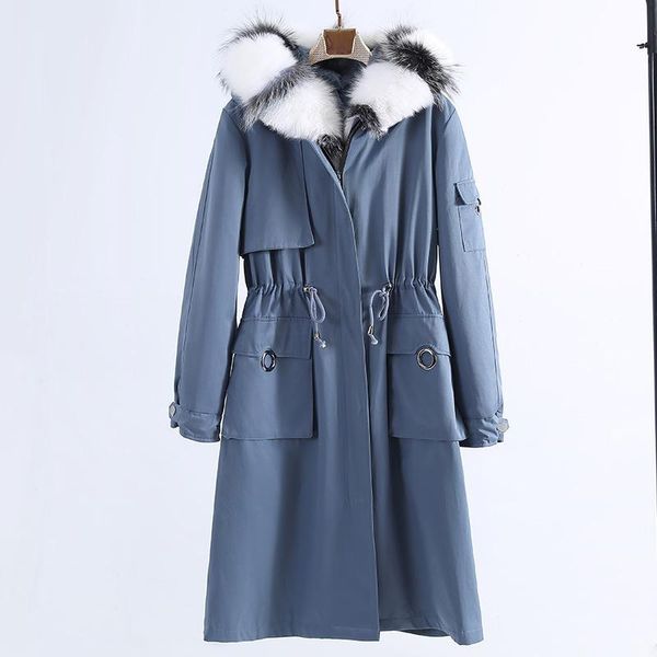 

women's fur & faux parka real coat female liner winter women collar long trench coats manteau femme yf1908, Black