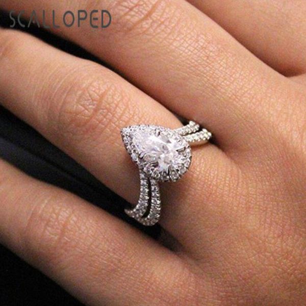 

wedding rings scalloped fashion romantic heart women zircon 2021 trendy engagement statement jewelry gifts, Slivery;golden
