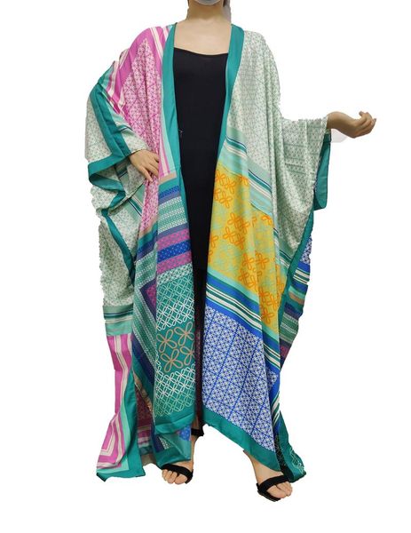 Этническая одежда Богемский 2021 Maticolor Kuwait Открытый Передний Летний Кимоно Для Леди Sexy Barear Silk Kaftan Одежда