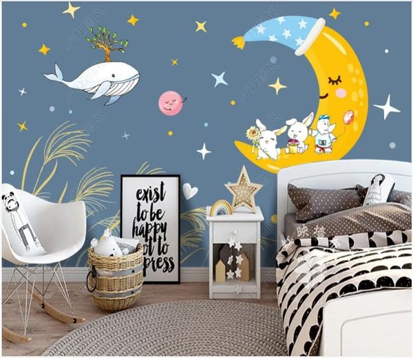 

wallpapers custom po wallpaper for walls 3 d mural modern minimalist hand-painted cartoon animal world starry moon children room decor