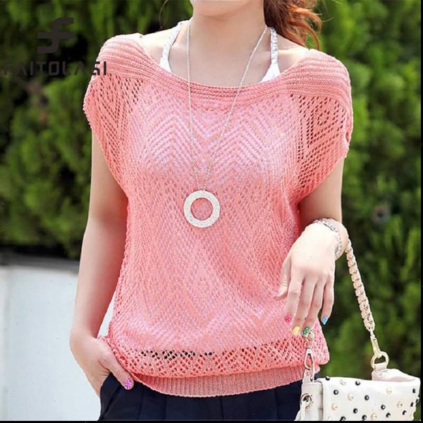 

summer thin knitted sweater womens sunscreen blouse short sleeve hollow out pullover ladies, White