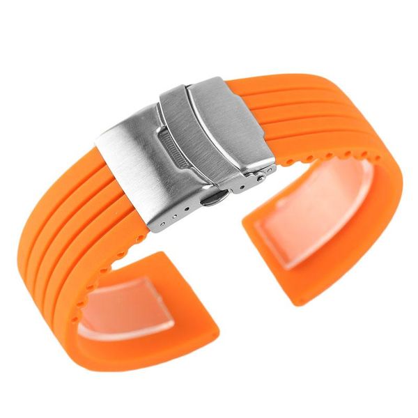 

watch bands silicone strap 20/22/24mm orange outdoor bracelet replacement sport waterproof folding clasp with safety, Black;brown