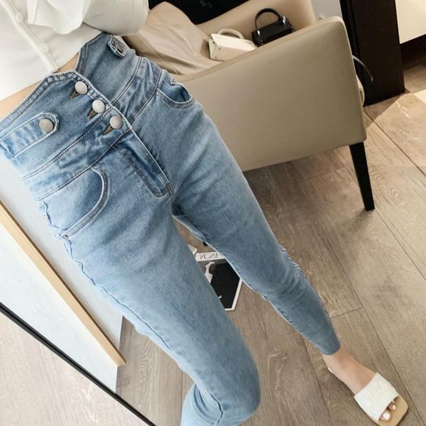 

women's jeans womengaga 2021 spring summer high waist slimming personality multi-button womens casual trousers a475, Blue