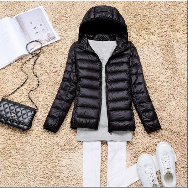 

winter plus size 5xl womens down jackets short ultra light duck down coat hooded puffer jacket autumn parkas lady clothing, Black