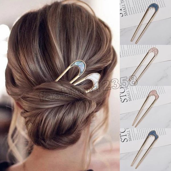 

u-shaped hairpin stick vintage elegant metal hair stick diy handmade fashion jewelry hair retro clip pins accessories, Golden;silver