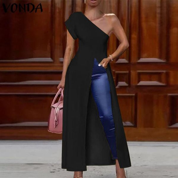 

women's blouses & shirts vonda long party women off shoulder blouse 2021 summer female split hem casual tunic plus size blusa, White