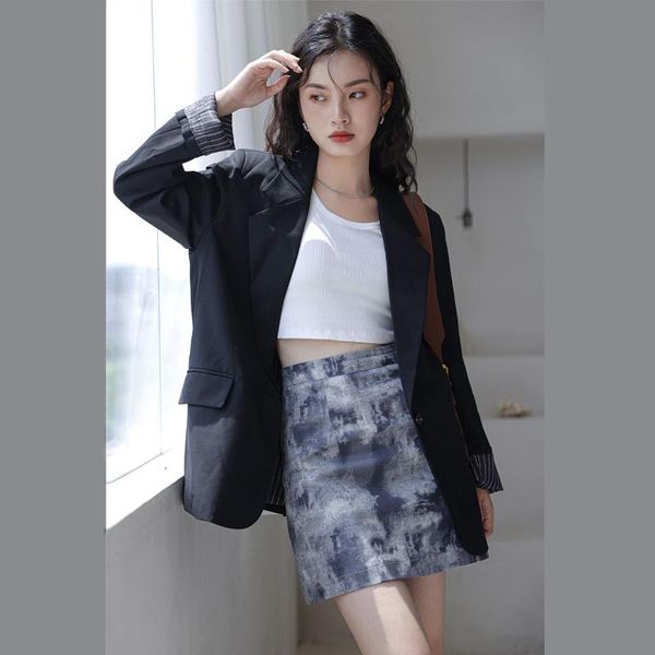 

women's suits & blazers 2021 real shooting early autumn temperament design loose suit coat, White;black