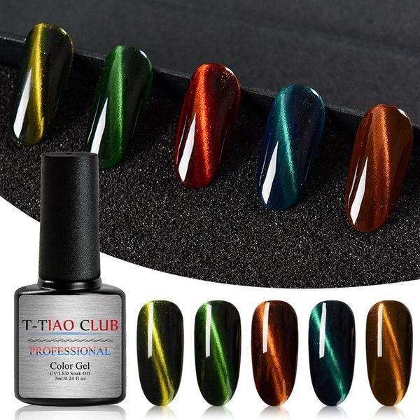 

nail gel t-tiao club glass cat eye polish soak off 10 colors 3d magnetic glitter design semi-permanent art varnish, Red;pink
