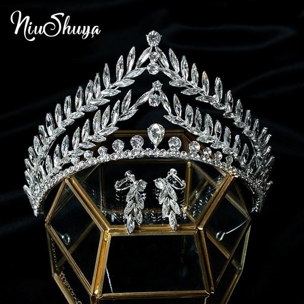 

hair clips & barrettes niushuya wedding crown queen bridal tiaras leaf bride crystal princess headband accessories jewelry, Golden;silver