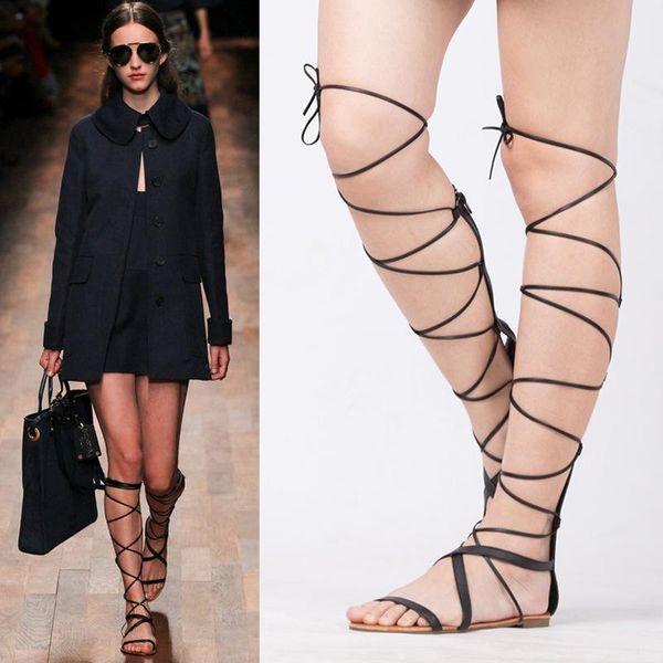 

sandals bandage open-toed women's shoes large size beach flat, Black