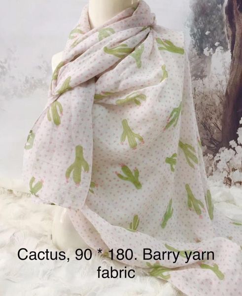 

scarves 2021 cactus pattern scarf women long geometry plant print hijab wrap shawls 2 color, Blue;gray