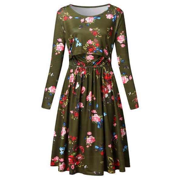 

pregnancy dress women pregnant maternity long sleeve print floral o-neck dresses for pregnant maternity clothing, White