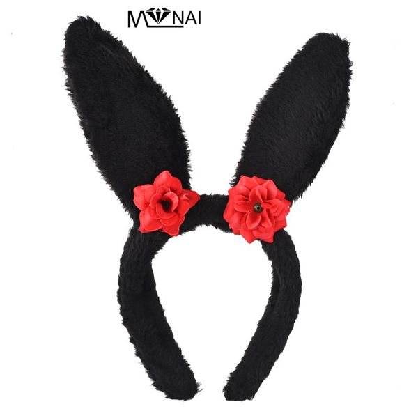 

party masks lolita halloween hair band plush ears red flower crystal headband cosplay