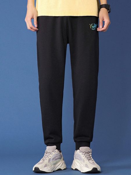 

men reflective print jogger sweatpants x9pl#, Black