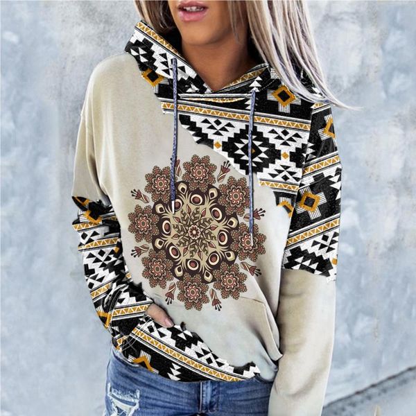 

women's hoodies & sweatshirts vintage hoodie women western ethnic print sweatshirt casual aztec long sleeve pullover shirt harajuku plu, Black