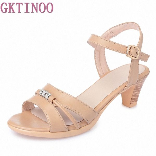 

gktinoo peep toe leather women summer sandals thick high heels ladies shoes fashion platform sandals for women plus size 35 43 flat sh p3cr#, Black
