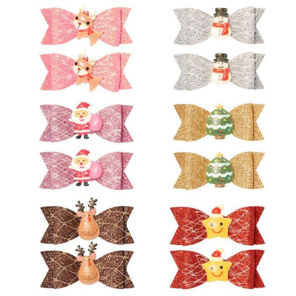

hair accessories 24pcs reindeer santa snowman egg star glitter bow barrettes clips for xmas year headwear princess girlshair, Slivery;white