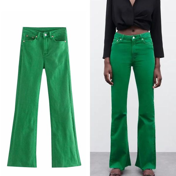

women's pants & capris za 2022 flared jeans women high waist green woman korean fashion denim flare ladies skinny summer, Black;white