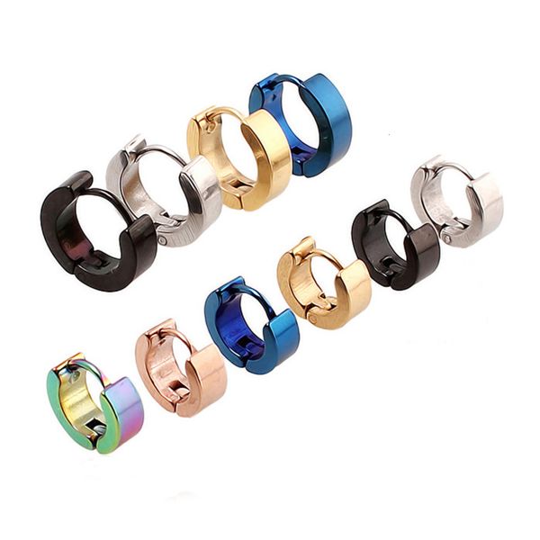 

alisouy 1 pcs 4mm width men women stainless steel rock style earrings pierced round hoop for men women unisex, Golden