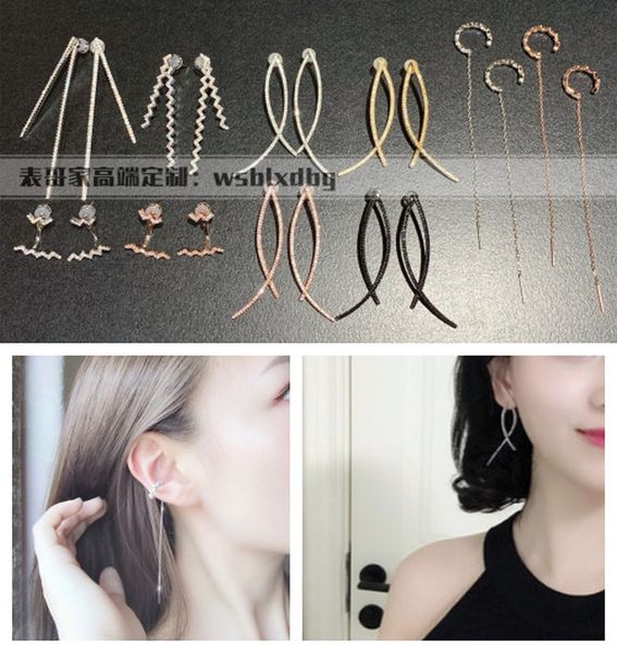 

simple face-shaped straight wave z-shaped cross smile smile silver earbone nail earring luxurys designers jewelry