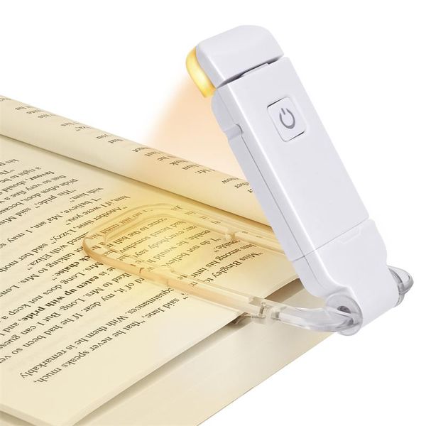 LED USB ricaricabile per lettura di libri Luminosità regolabile Protezione per gli occhi Lampada da lettura con clip pieghevole Luci notturne portatili per segnalibri