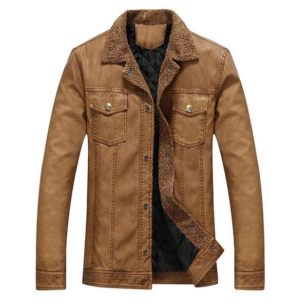 

men's fur & faux men leather jacket casual windbreaker coat overcoat fashion, Black