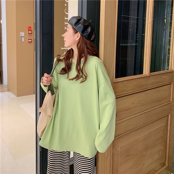 

2021 new women's long sleeve round neck t-shirt, 100% cotton, 10 colors, white, soft casual wear, harajuku, large, zcvl