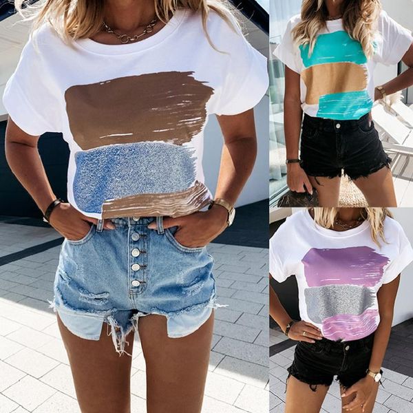 

women's t-shirt summer loose round neck short sleeve printed casual harajuku ladies clothing, White