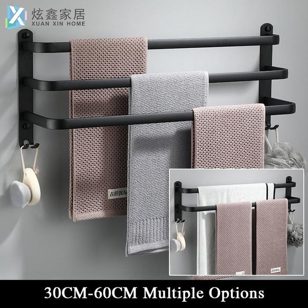 

towel racks rack matte black 30-60 cm hanger wall mounted holder space aluminum multilayer bar rail bathroom accessories