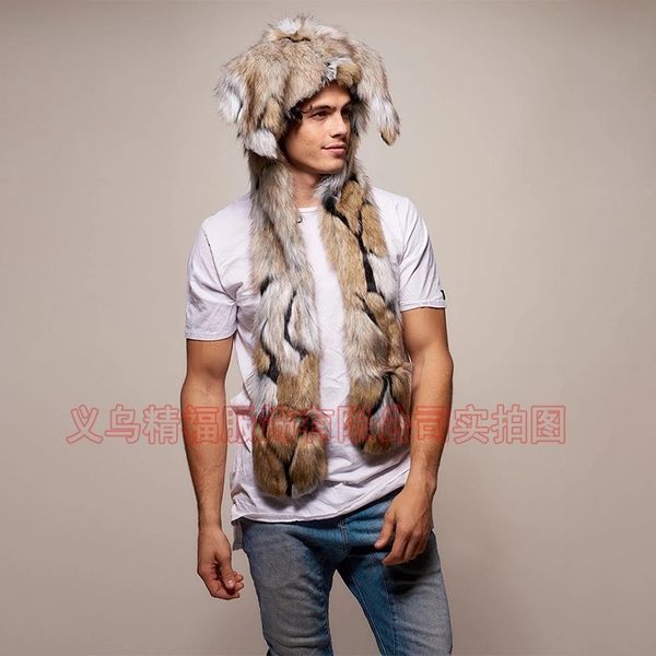 

fur hat new fur animal men's winter warm, Black