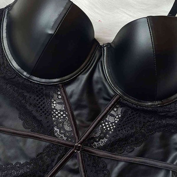 

nxy set varsbaby ladies leather lace gathering lingerie tight bra pajamas 1129, Red;black