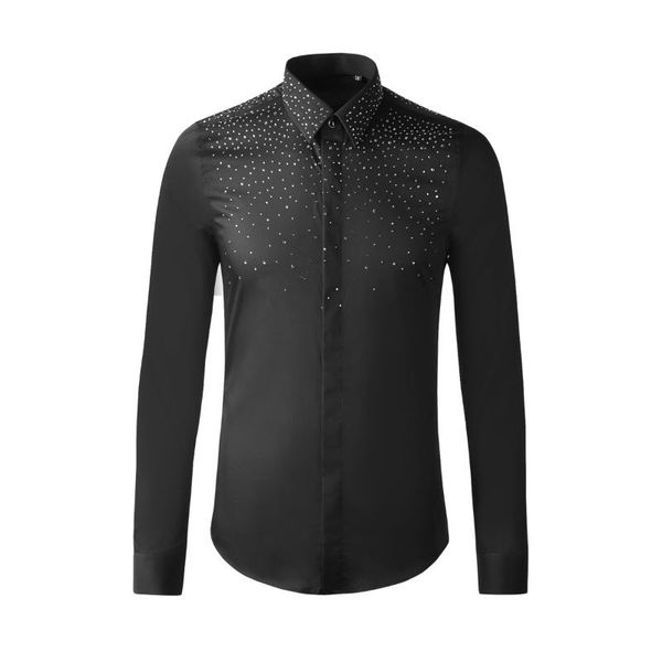 

men's casual shirts cotton male long sleeve diamond white black mens dress fashion slim fit party man 3xl