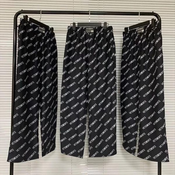 

full logo vetements women pant streetwear hip hop straight fabric trousers, Black