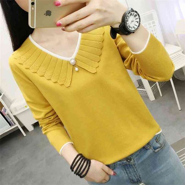 

spring autumn style women knitted pullover lady casual peter pan collar long sleeve knitted sweater zz1082 210812, White;black