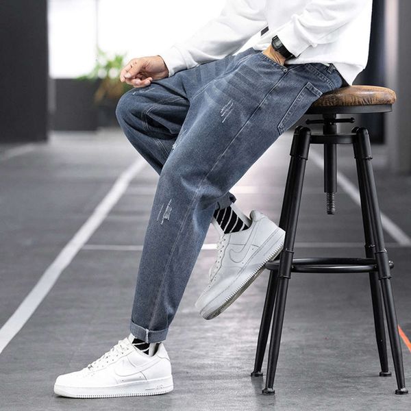 

straight jeans men's spring and autumn casual korean versatile loose fashion high street dad pants, Blue