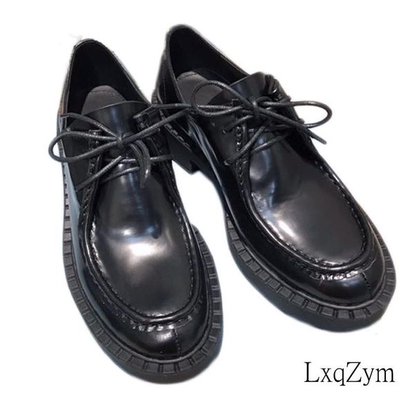 

boots lace up loafers women quality calfskin leather round toe solid color slip on flats spring autumn ladies handmade oxfords, Black