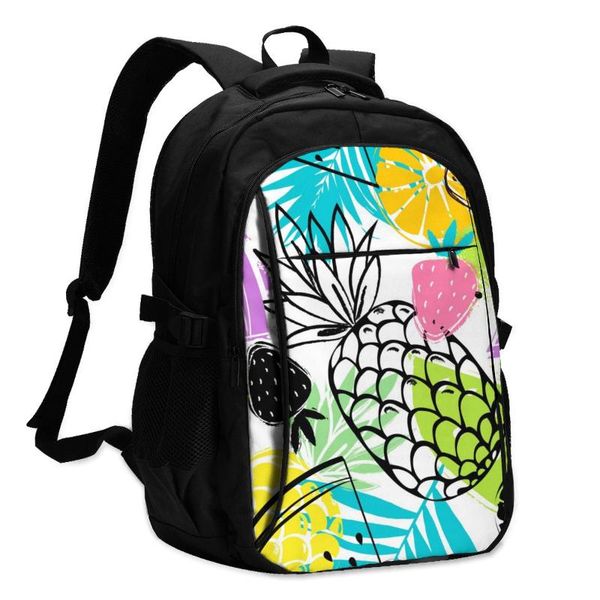 

backpack usb charge women fashion tropics funny pineapples strawberries and oranges student letters girls