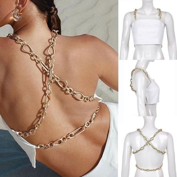 

women's tanks & camis sling metal thick chain crosss hanging neck fashion vest solids hollow color z0y4, White