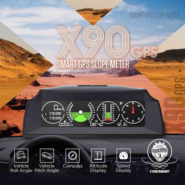 GPS per auto HUD Misuratore di pendenza Inclinometro multifunzione Veicolo Bussola elettronica Allarme velocità eccessiva con display LCD Head-Up