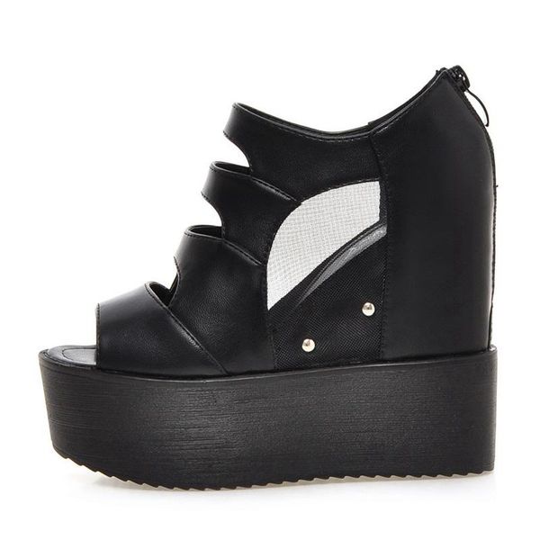 

sandals 13 cm super high heels platform women fashion black white thick bottom wedges female peep toe rome shoes 39