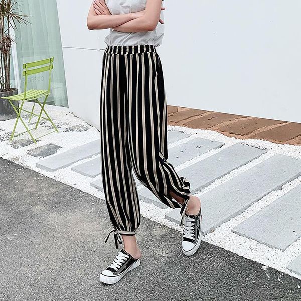 

women's pants & capris 2021 summer high waisted chiffon knickerbockers large size loose fit slim little foot nine point harem d018, Black;white