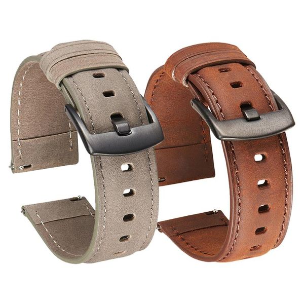 

watch bands crazy horse leather strap for ticwatch pro 2021/pro 3 gps/gtx band e3 gth wristband watchband bracelet accerssories, Black;brown