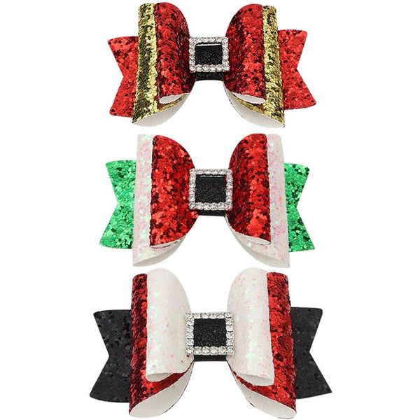 

cute sequins bowknot girls hair bows clips double layer glitter kids rhinestone hairpins headdress fashion hair accessories, Slivery;white