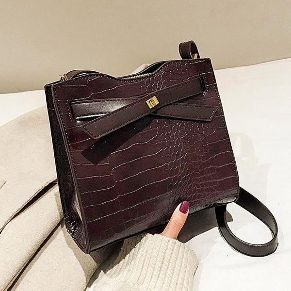 

cross body crocodile pattern square crossbody bag 2021 fashion quality pu leather women's designer handbag bow shoulder messenger