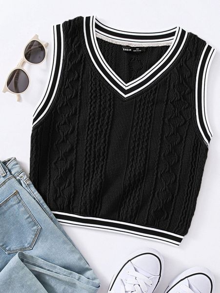 

varsity striped cropped sweater vest s4r3#, White