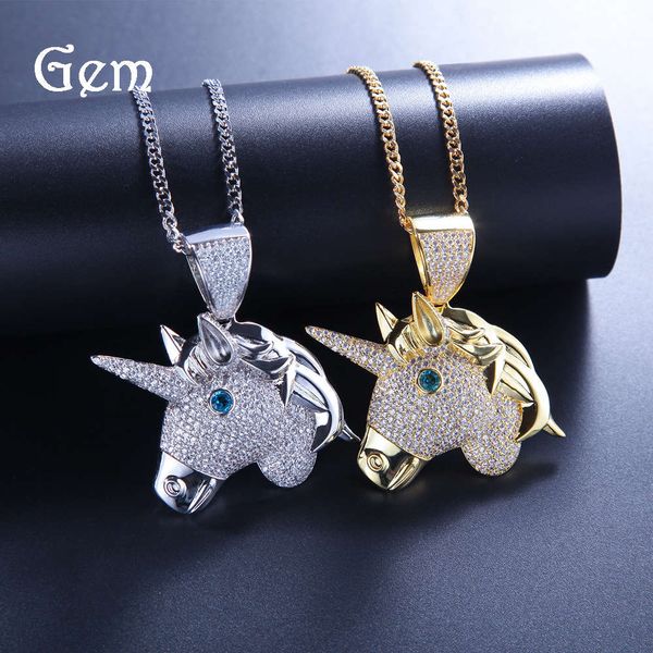 

hip hop gumeng zircon unicorn pendant unicorn men's necklace, Silver