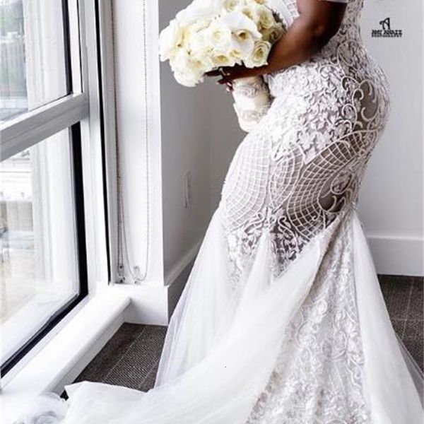 

african plus luxury size wedding es mermaid 2021 vestidos de mariage black girl lace off the shoulder bride gowns new 03fb, White