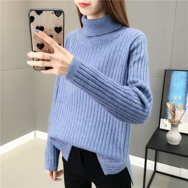 

women's sweaters turtleneck sweater women side slit asymmetrical full sleeve knitwear crop pullover spring fall short clothing red beig, White;black