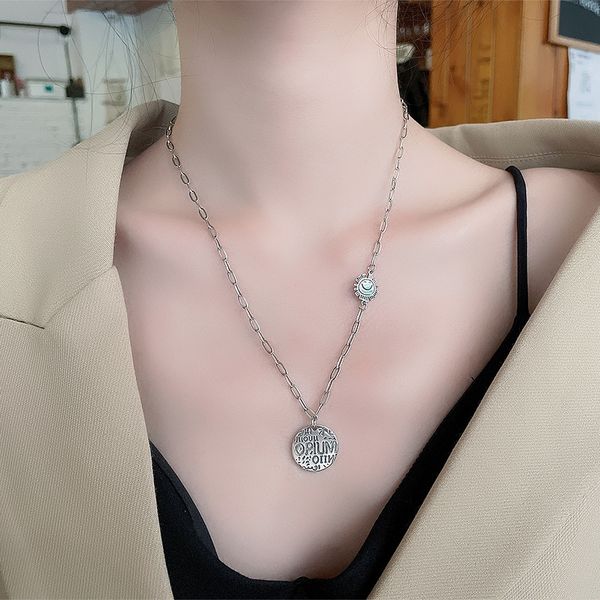 

chaosheng s925 sterling silver chaoren street round card letter sun smiling face hip hop punk necklace female