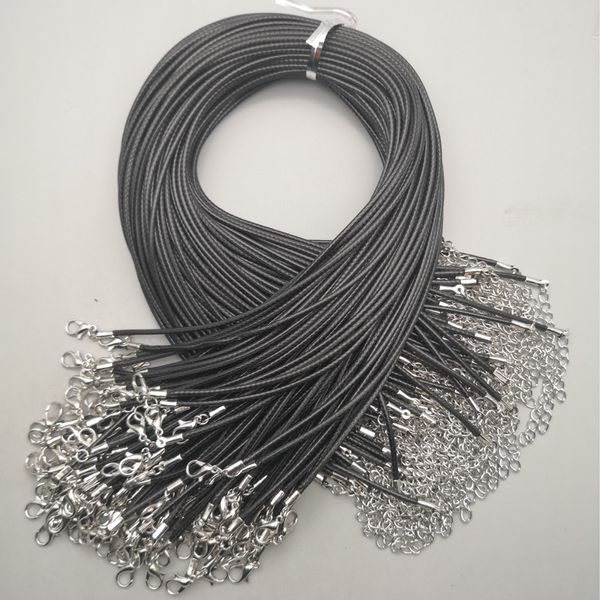 

wholesale black 1.5mm 2mm rope wax chains jewelry clasp lobster necklace craft cord necklaces lanyard pendants, Silver